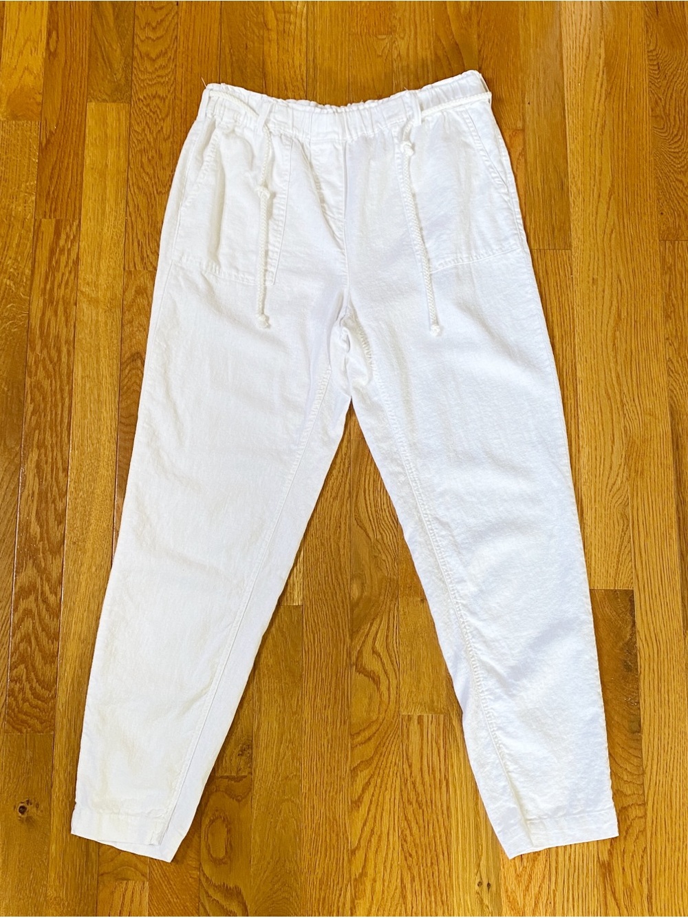 Per Se Pants Women's Size Small White Linen Blend Jogger Style Tapered Leg Light